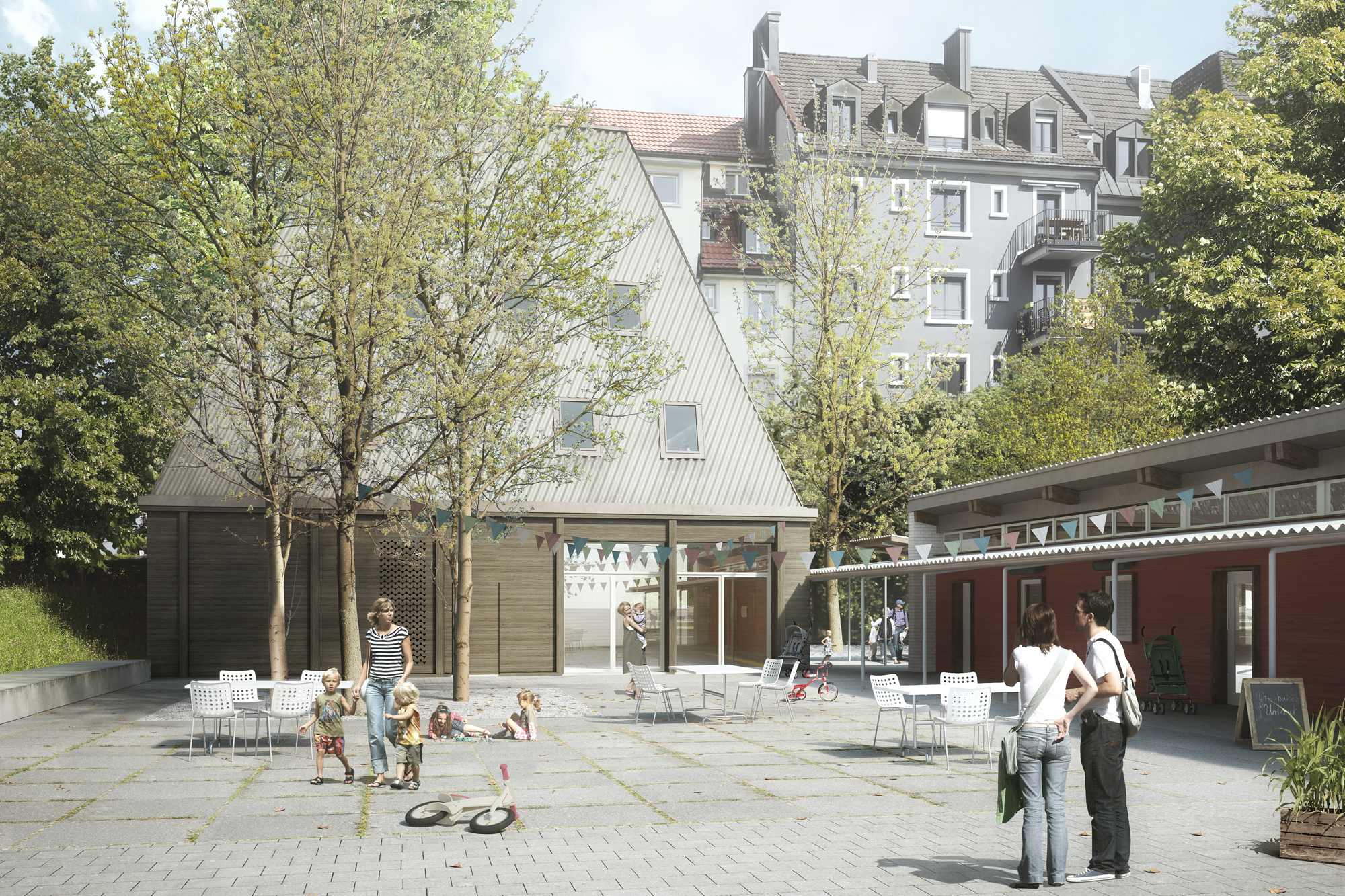 Gemeinschaftszentrum Wipkingen – Blick auf den Ersatzneubau Südansicht (Visualisierung: YOS Visualisierungen Zürich Tokyo)